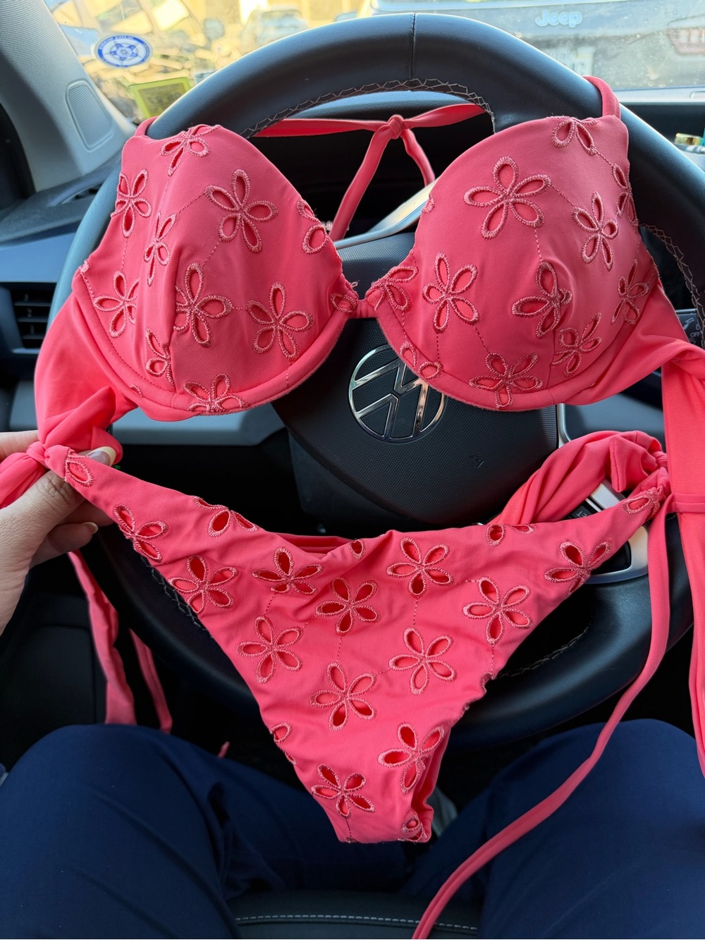 Women's Pink Floral Cutout Bikini Set